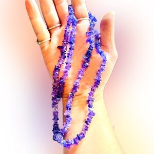 Long Genuine Amethyst GemStone Chip Necklace